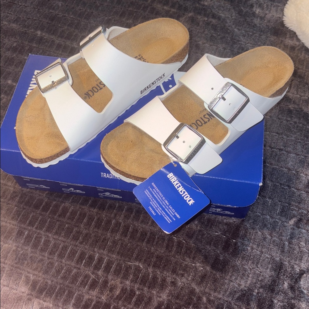 NIB Birkenstock Arizona Narrow White Double-Strap Sandals 6.0
